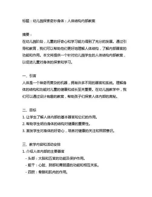 幼儿园探索奇妙身体：人体结构内部教案