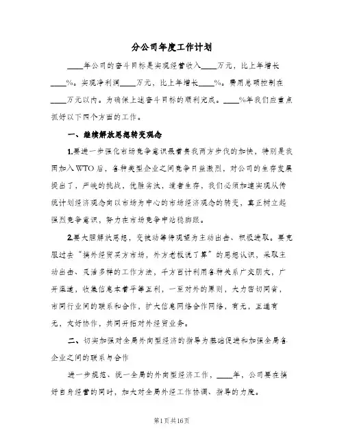分公司年度工作计划（五篇）