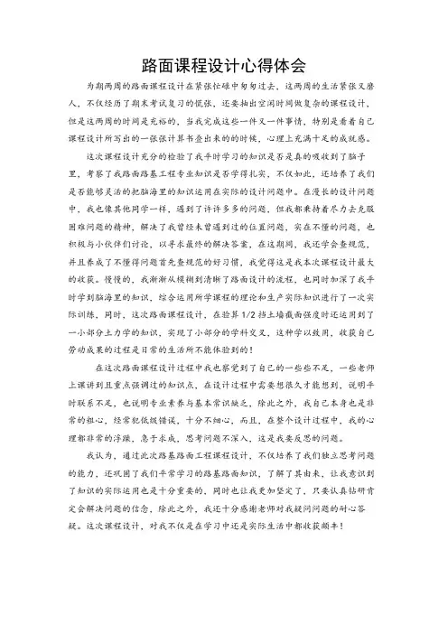 路基路面课程设计心得体会-800字