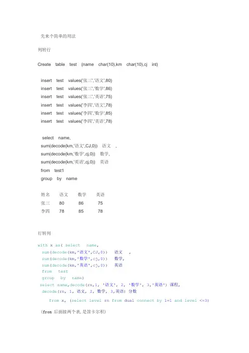 Oracle行转列,列转行