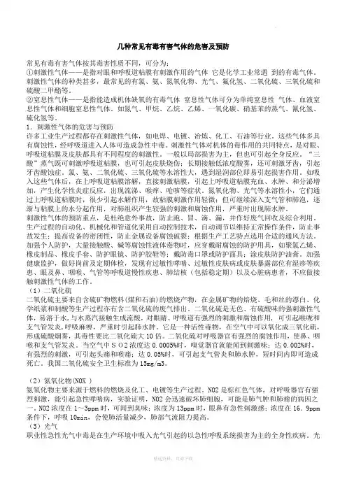 几种常见有毒有害气体的危害及预防