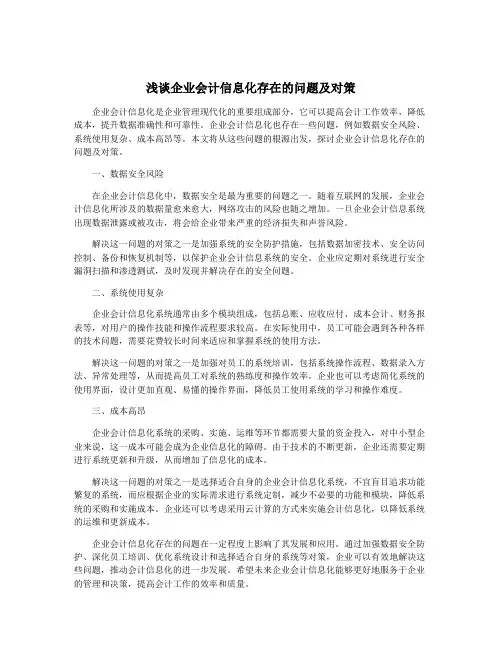 浅谈企业会计信息化存在的问题及对策