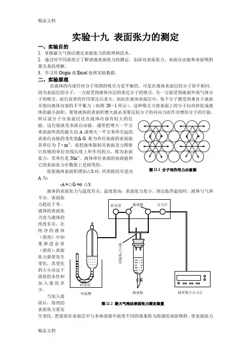 (整理)表面张力的测定实验数据