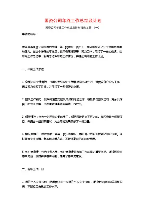 国资公司年终工作总结及计划2篇