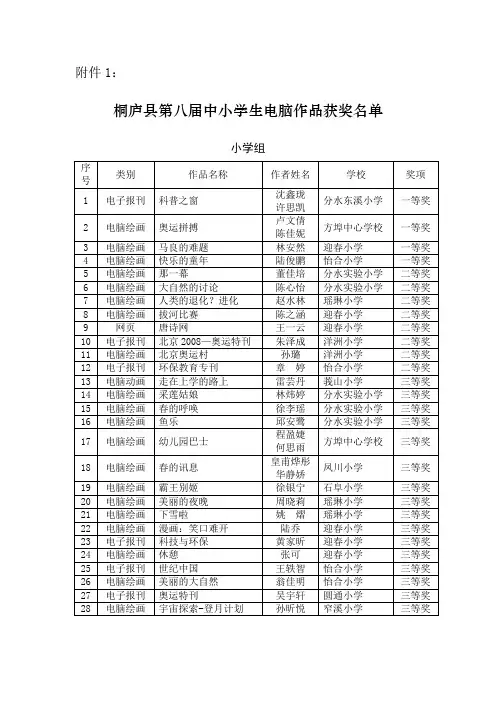 桐庐县第八届中小学生电脑作品获奖名单
