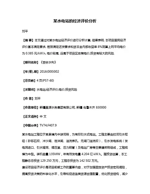 某水电站的经济评价分析