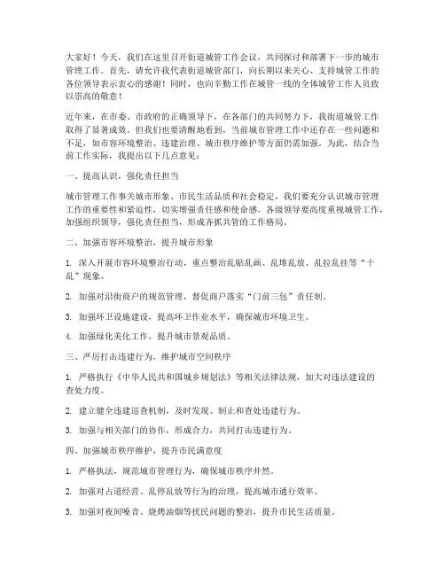 街道城管工作会议发言稿