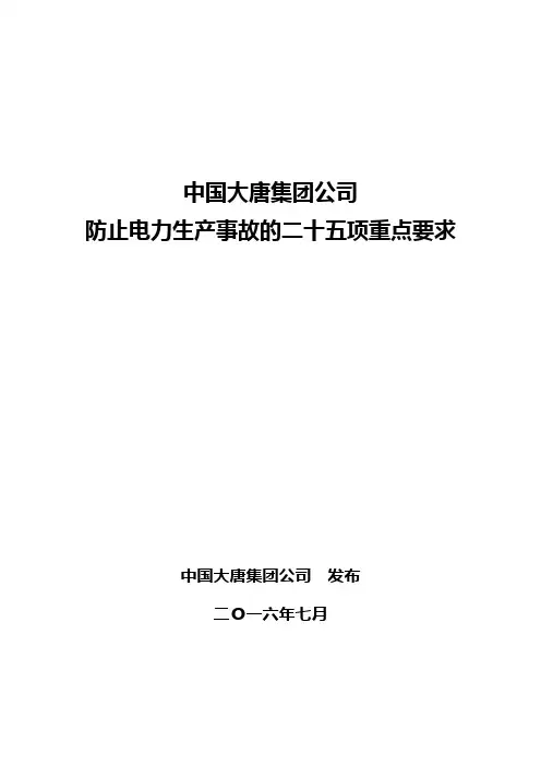 中国大唐集团公司防止电力生产事故的二十五项重点要求2016版