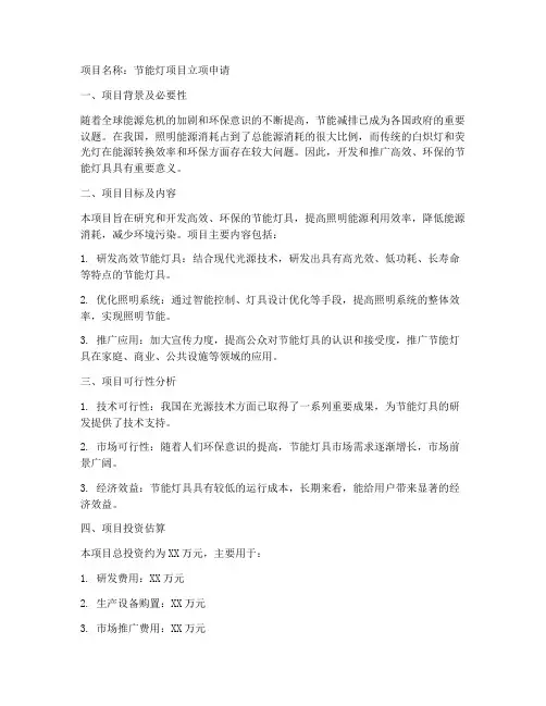 节能灯项目立项申请书模板