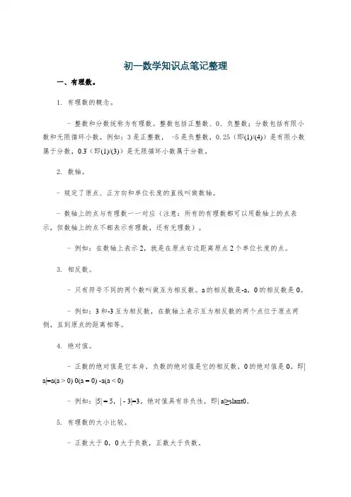 初一数学知识点笔记整理