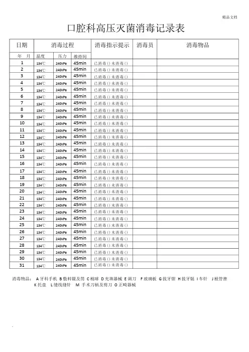 高压灭菌消毒记录表