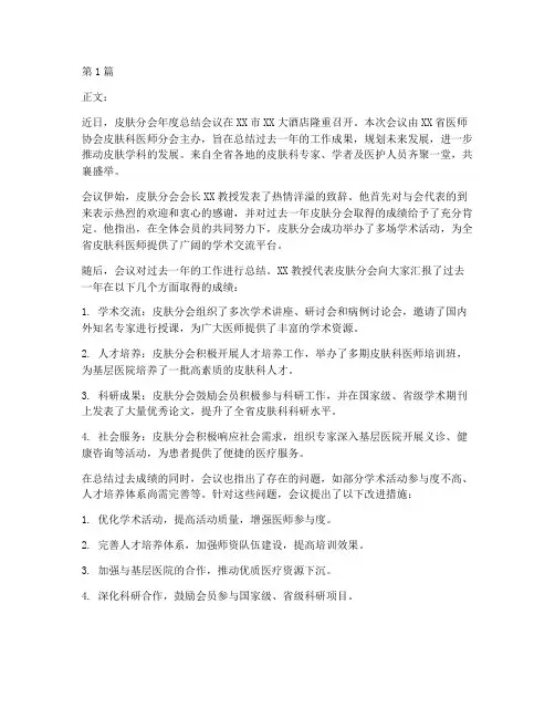 皮肤分会年度总结会议(3篇)