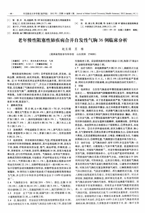 老年慢性阻塞性肺疾病合并自发性气胸36例临床分析