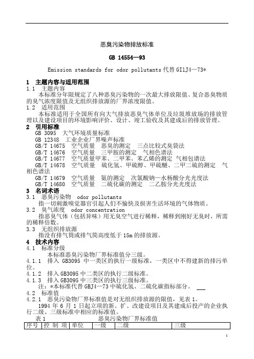 恶臭污染物排放标准GB14554-93