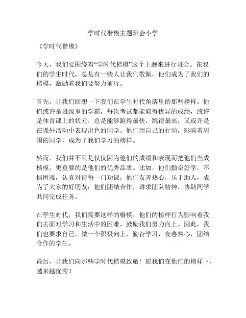 学时代楷模主题班会小学