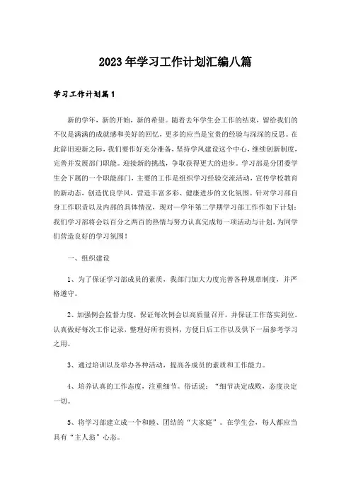 2023年学习工作计划汇编八篇