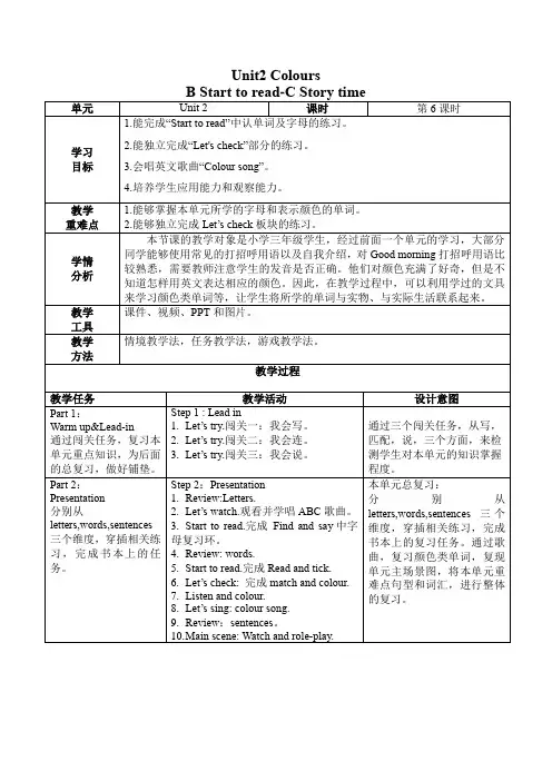 Unit2 Part B Start to read(教学设计)三年级英语上册(人教PEP版)