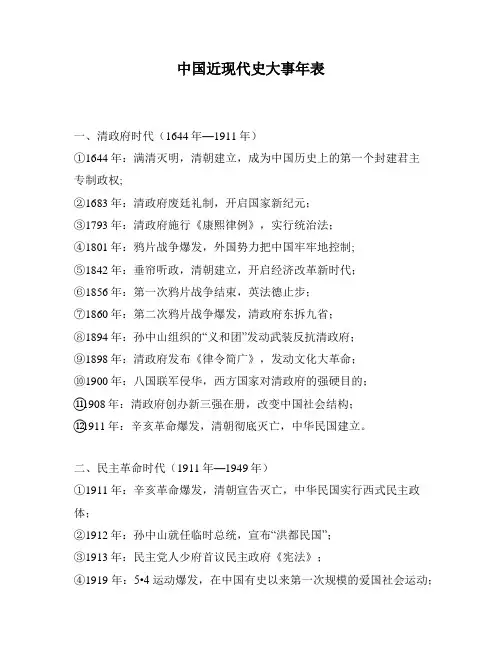 中国近现代史大事年表