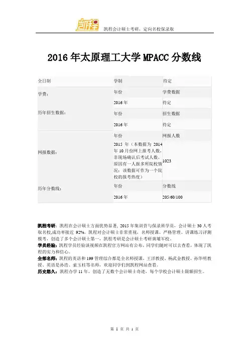 2016年太原理工大学MPACC分数线