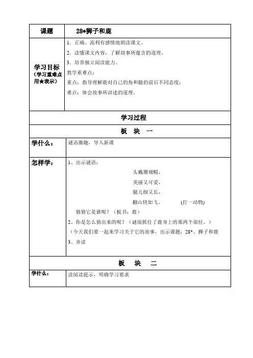 人教版小学语文三年级上册(课件+教案+单元试卷)28狮子和鹿