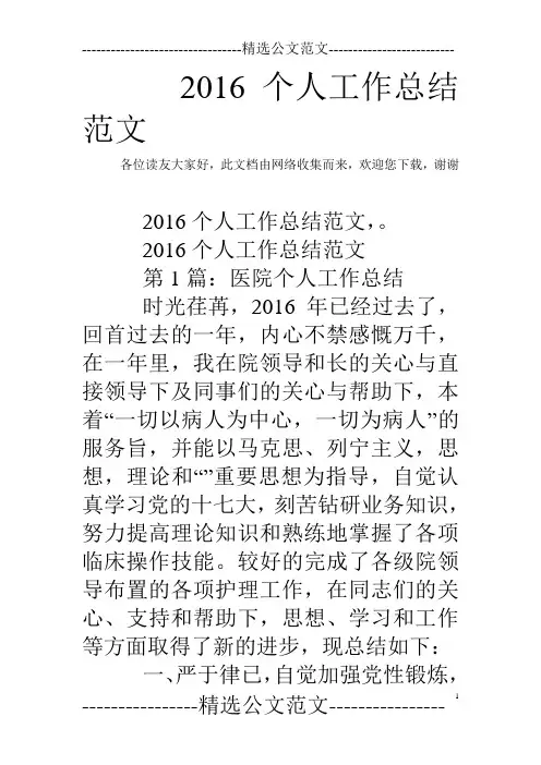 2016个人工作总结范文