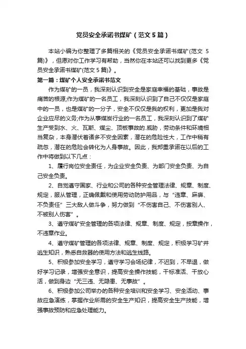 党员安全承诺书煤矿（范文5篇）
