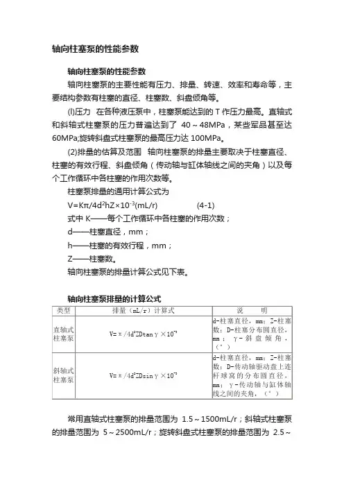 轴向柱塞泵的性能参数