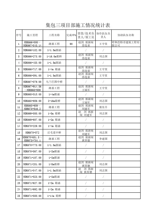 工程项目及劳务队伍情况汇总表