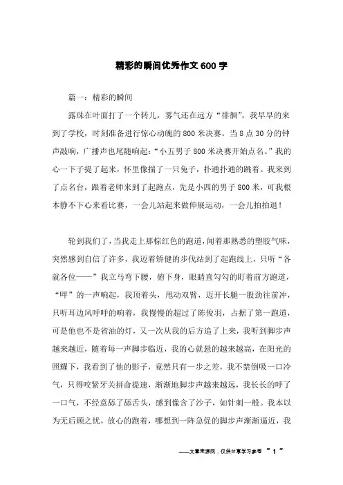 精彩的瞬间优秀作文600字