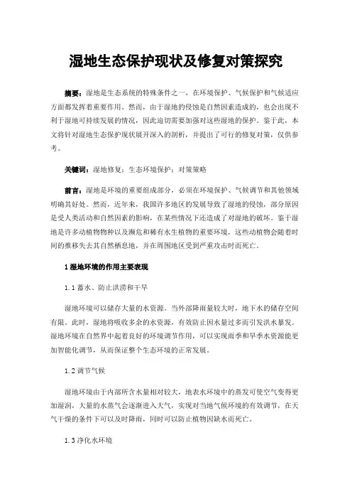 湿地生态保护现状及修复对策探究