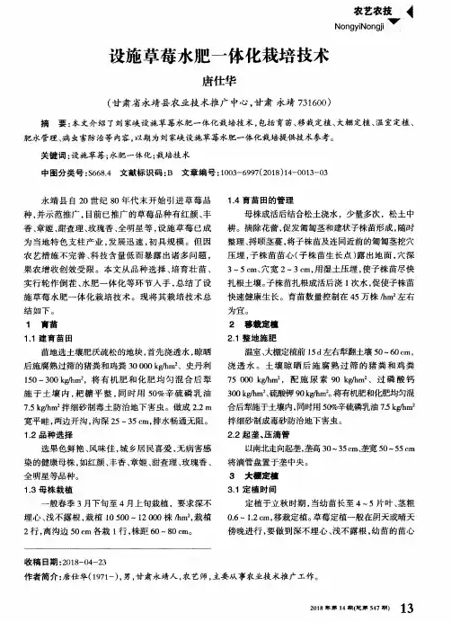 设施草莓水肥一体化栽培技术