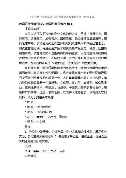 公司宣传片策划范文_公司形象宣传片策划方案（精选5篇）