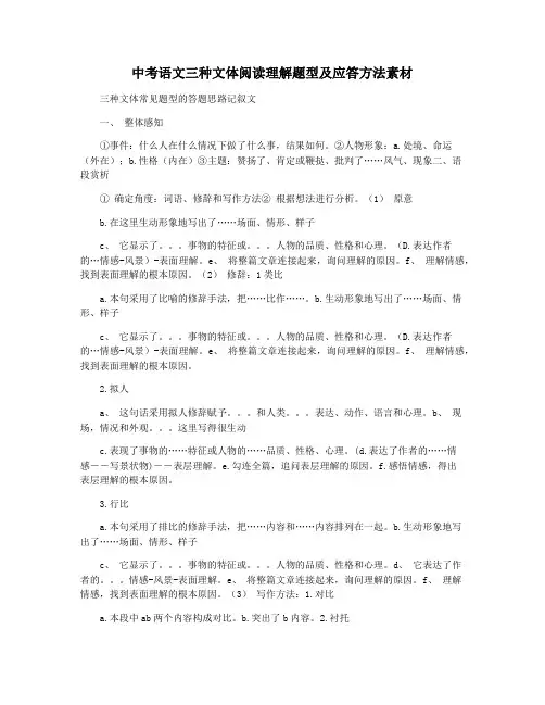 中考语文三种文体阅读理解题型及应答方法素材