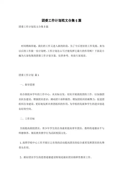 团委工作计划范文合集5篇