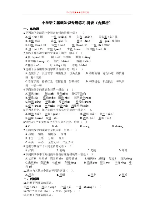 六年级上册语文试题-小升初基础知识专题练习-拼音 全国通用(含答案)