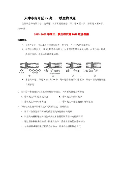 2019-2020年高三一模生物试题WORD版含答案