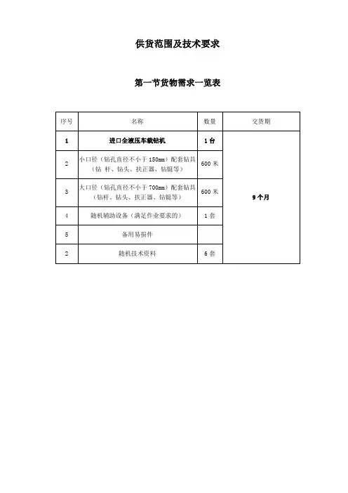 供货范围及技术要求