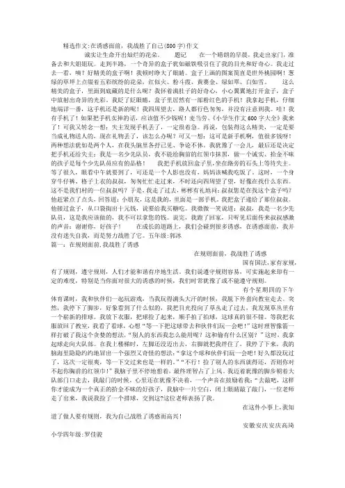 在诱惑面前,我战胜了自己(800字)作文