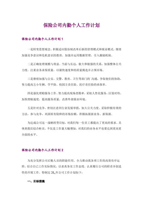 2024年保险公司内勤个人工作计划【精选模板】