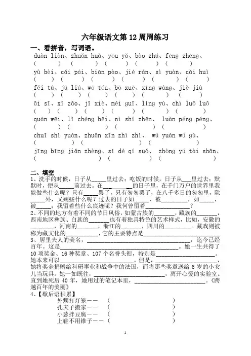 六年级语文第12周周练习