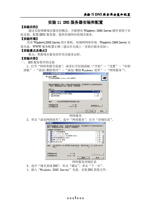 11DNS服务器安装和配置