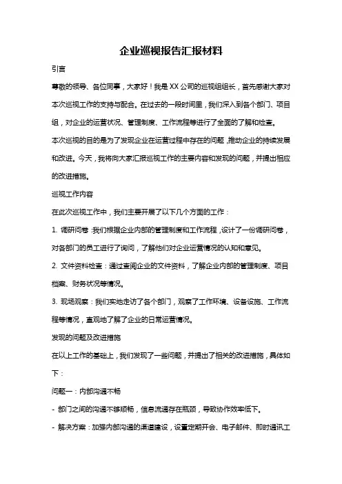 企业巡视报告汇报材料