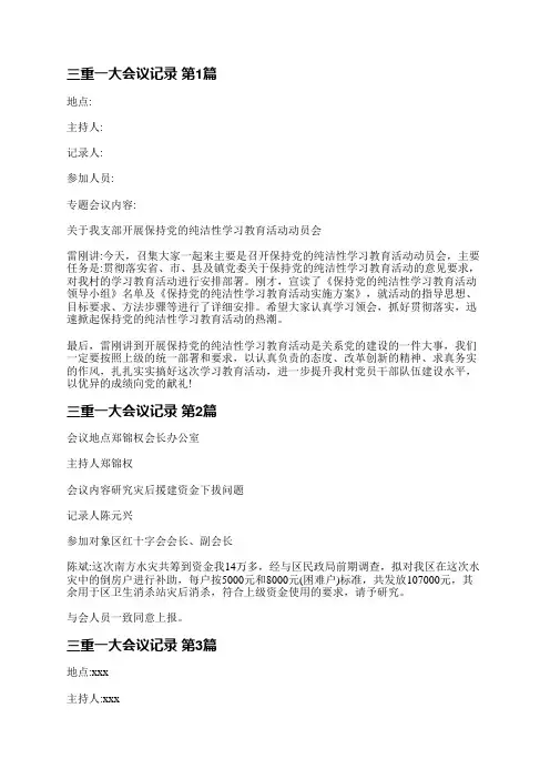 三重一大会议记录(精选10篇)