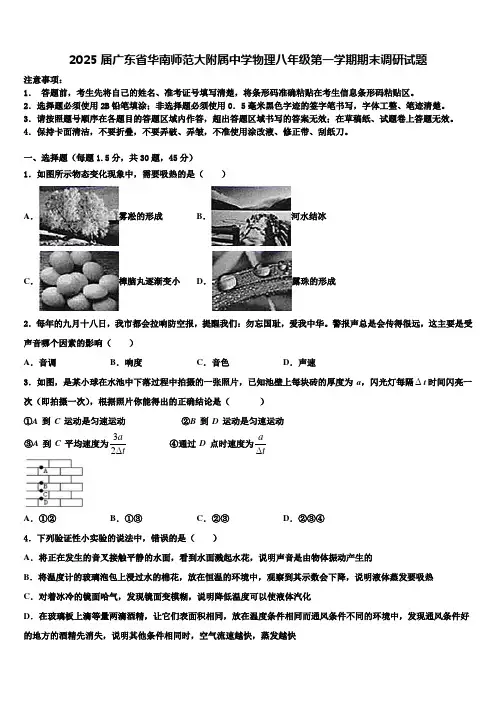 2025届广东省华南师范大附属中学物理八年级第一学期期末调研试题含解析