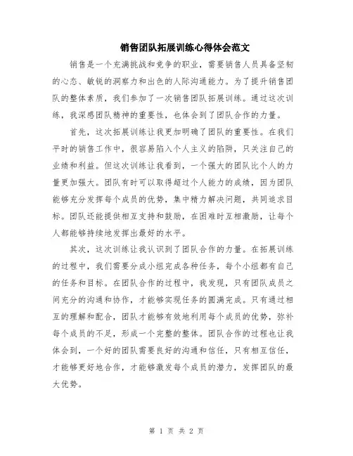 销售团队拓展训练心得体会范文