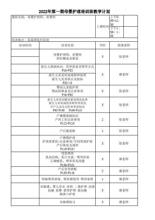 母婴护理师培训班课程表