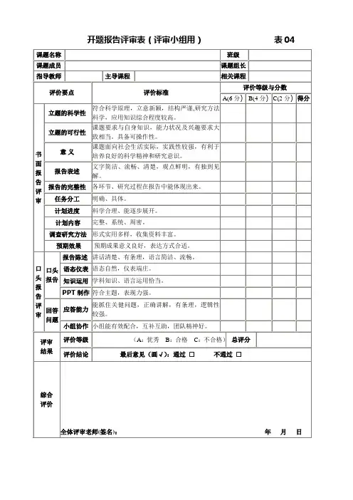 4. 开题报告评审表