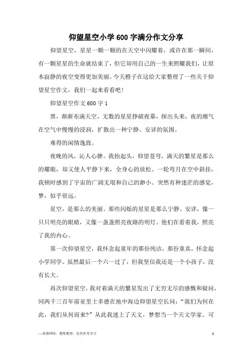 仰望星空小学600字满分作文分享