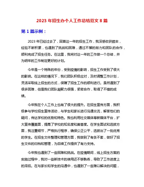 2023年招生办个人工作总结范文8篇