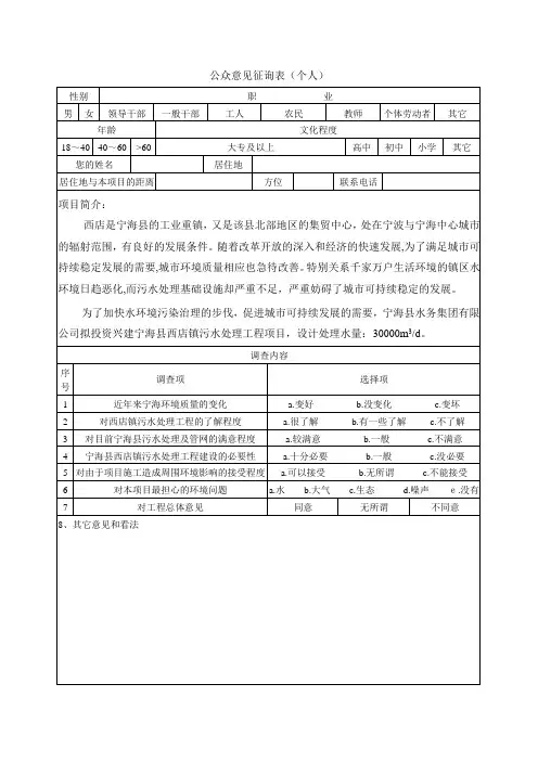 公众意见征询表西店